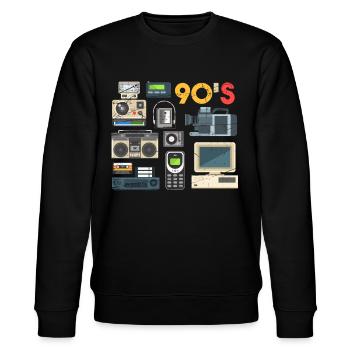 90 s , Kassetten Radio,Walkman , Beatbox, VHS - Stanley/Stella Unisex Bio-Sweatshirt CHANGER  - Schwarz - Vorne - Nik (191cm) & Marisol (170cm)