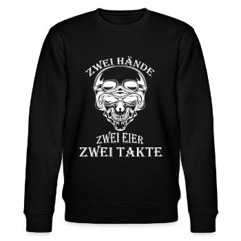 Zwei Hände, Zwei Eier, zwei Takte Rocker Totenkopf - Stanley/Stella Unisex Bio-Sweatshirt CHANGER  - Schwarz - Vorne - Nik (191cm) & Marisol (170cm)