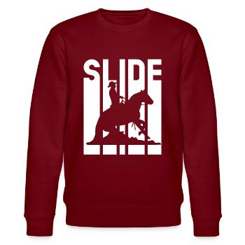 Sliding Stop Western Riding Reining Gift - Stanley/Stella CHANGER Unisex Organic Sweatshirt - burgundy - Front - Nik (191cm) & Marisol (170cm)