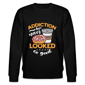 Coffee & Doughnuts Addiction Has Never Breakfast - Stanley/Stella Unisex Bio-Sweatshirt CHANGER  - Schwarz - Vorne - Nik (191cm) & Marisol (170cm)