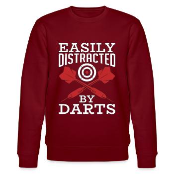 Target Sports Easily Distracted By Darts Bullseye - Stanley/Stella CHANGER Unisex Organic Sweatshirt - burgundy - Front - Nik (191cm) & Marisol (170cm)
