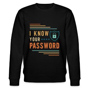 Cybersecurity I Know Your Password Data Protection - Stanley/Stella Unisex Bio-Sweatshirt CHANGER  - Schwarz - Vorne - Nik (191cm) & Marisol (170cm)