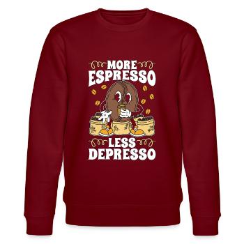 Espresso More Espresso Less Depresso Coffeeshop - Stanley/Stella Unisex Bio-Sweatshirt CHANGER  - Burgunderrot - Vorne - Nik (191cm) & Marisol (170cm)