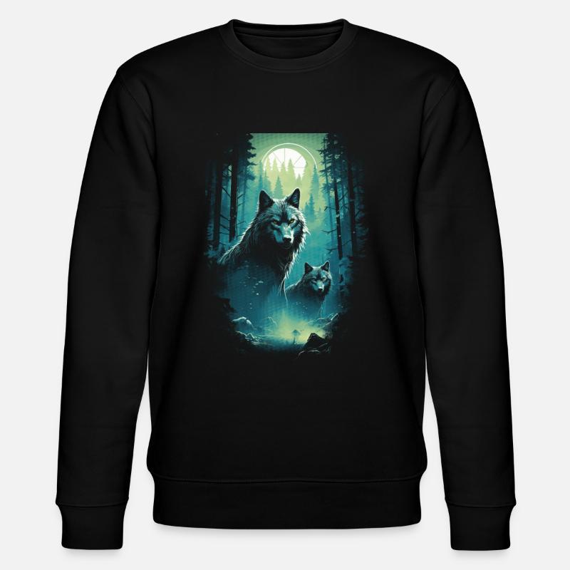 Fantasy Wolves Wolf Moonlight Illustration - Stanley/Stella CHANGER Unisex Organic Sweatshirt - black