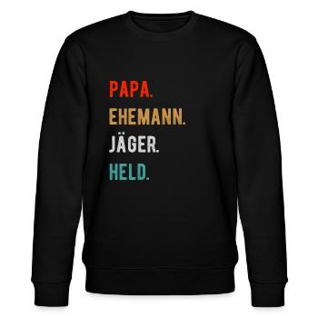 Jäger Jagd Papa - Stanley/Stella Unisex Bio-Sweatshirt CHANGER  - Schwarz - Vorne - Nik (191cm) & Marisol (170cm)