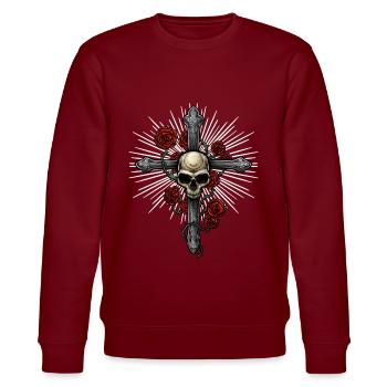Totenkopf Kreuz | Rosen Tod Religion Musik Dornen - Stanley/Stella Unisex Bio-Sweatshirt CHANGER  - Burgunderrot - Vorne - Nik (191cm) & Marisol (170cm)