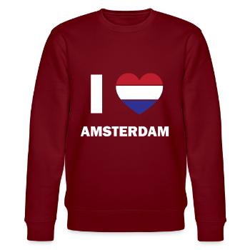 I love Amsterdam - Stanley/Stella Unisex Bio-Sweatshirt CHANGER  - Burgunderrot - Vorne - Nik (191cm) & Marisol (170cm)