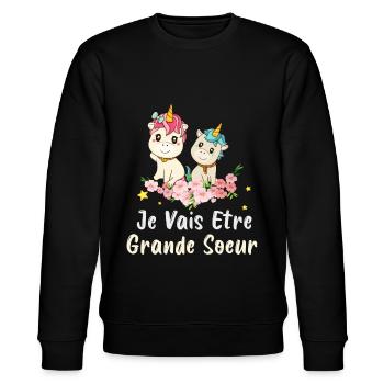 je vais etre grande soeur - Unicorn - Sweat bio CHANGER Stanley/Stella Unisexe - noir - Devant - Nik (191cm) & Marisol (170cm)