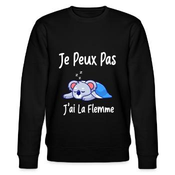 Je Peux Pas J'ai La Flemme - koala - Sweat bio CHANGER Stanley/Stella Unisexe - noir - Devant - Nik (191cm) & Marisol (170cm)