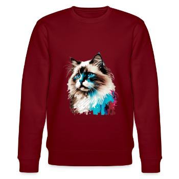 Ragdoll Katzenaquarell - Stanley/Stella Unisex Bio-Sweatshirt CHANGER  - Burgunderrot - Vorne - Nik (191cm) & Marisol (170cm)