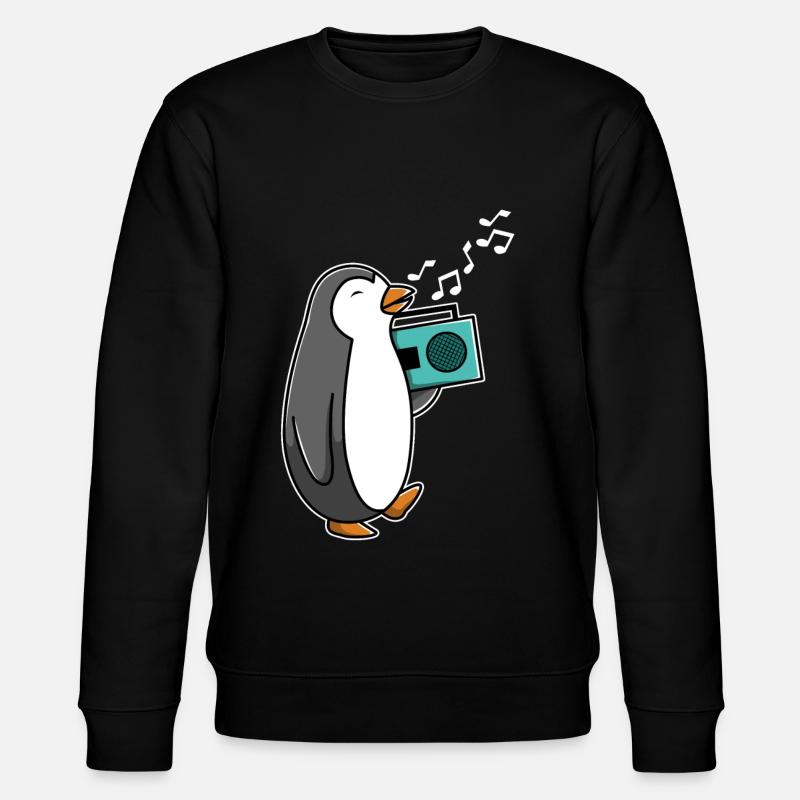 Singender Pinguin mit Radio - Stanley/Stella Unisex Bio-Sweatshirt CHANGER  - Schwarz