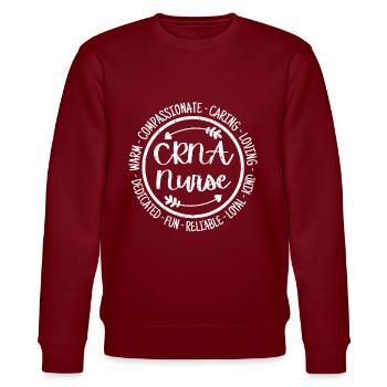 CRNA Nurse Certified Registered Nurse Anästhesist - Stanley/Stella Unisex Bio-Sweatshirt CHANGER  - Burgunderrot - Vorne - Nik (191cm) & Marisol (170cm)