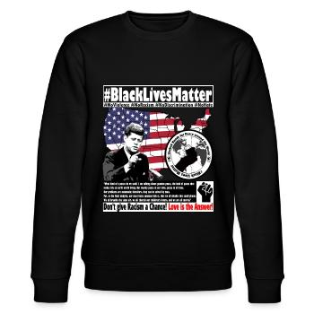 John F Kennedy Frieden in allen Zeiten Zitat - Stanley/Stella Unisex Bio-Sweatshirt CHANGER  - Schwarz - Vorne - Nik (191cm) & Marisol (170cm)