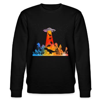 Außerirdischer Dinosaurier UFO Entführung - Stanley/Stella Unisex Bio-Sweatshirt CHANGER  - Schwarz - Vorne - Nik (191cm) & Marisol (170cm)