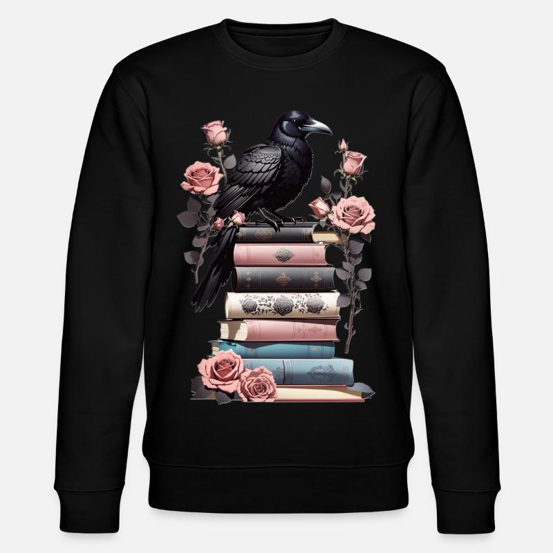 Stack of books with raven - Stanley/Stella CHANGER Unisex Organic Sweatshirt - black