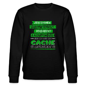 Lustiger Spruch Cache gefunden Geocaching - Stanley/Stella Unisex Bio-Sweatshirt CHANGER  - Schwarz - Vorne - Nik (191cm) & Marisol (170cm)