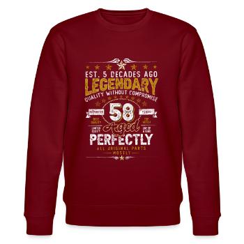 Vintage Legendary - Aged perfectly 58th birthday - Stanley/Stella CHANGER Unisex Organic Sweatshirt - burgundy - Front - Nik (191cm) & Marisol (170cm)