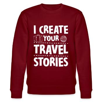 I Create Your Travel Stories Reisebüro - Stanley/Stella Unisex Bio-Sweatshirt CHANGER  - Burgunderrot - Vorne - Nik (191cm) & Marisol (170cm)
