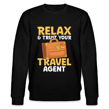 Relax & Trust Your Reisebüro - Stanley/Stella Unisex Bio-Sweatshirt CHANGER  - Schwarz - Vorne - Nik (191cm) & Marisol (170cm)