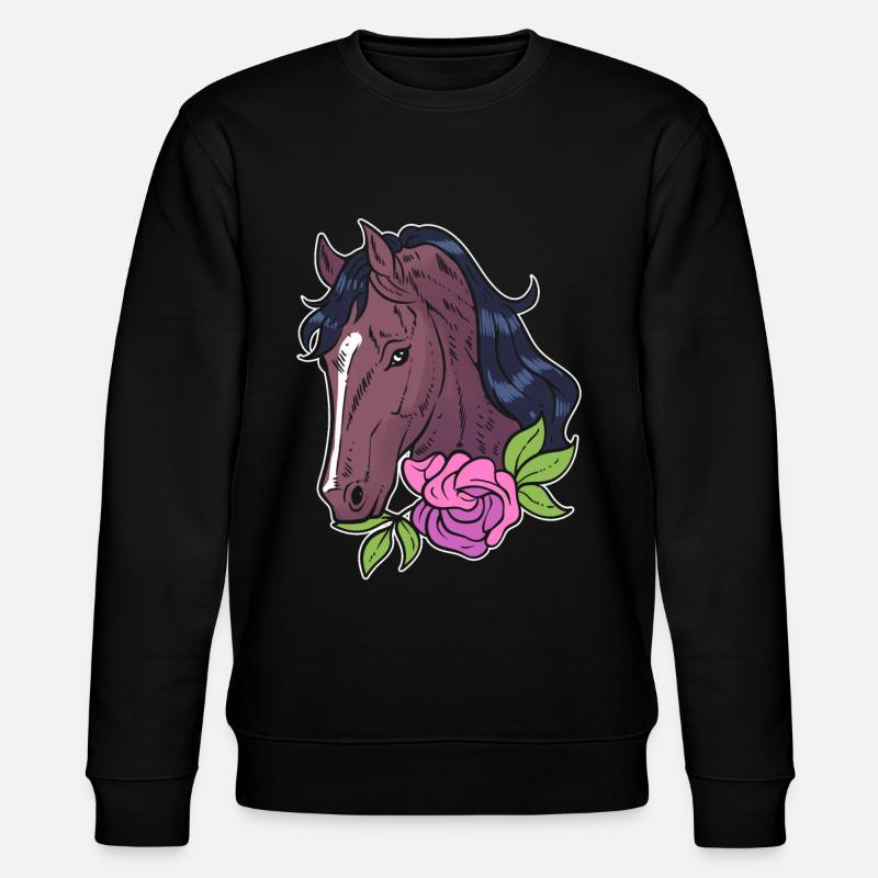 Pferd mit Blumen Reitlehrer - Stanley/Stella Unisex Bio-Sweatshirt CHANGER  - Schwarz