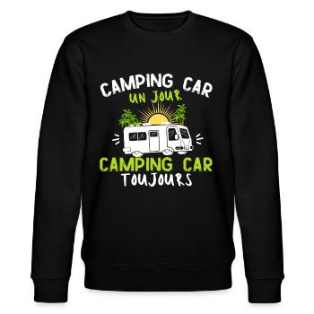 Humour camping car -toujours- Cadeau marrant - Sweat bio CHANGER Stanley/Stella Unisexe - noir - Devant - Nik (191cm) & Marisol (170cm)