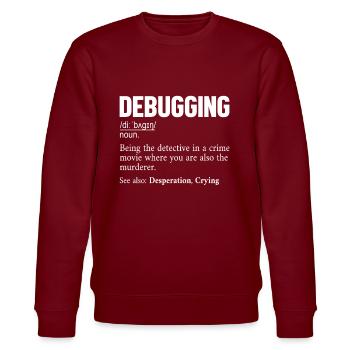 Debugging Definition Developer Coder Programmierer - Stanley/Stella Unisex Bio-Sweatshirt CHANGER  - Burgunderrot - Vorne - Nik (191cm) & Marisol (170cm)