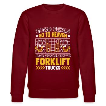 Bad Girls Drive Forklift Trucks Geländestapler - Stanley/Stella CHANGER Unisex Organic Sweatshirt - burgundy - Front - Nik (191cm) & Marisol (170cm)