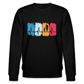 Vater und Sohn Retro Herzschlag Geschenk Papa Sohn - Stanley/Stella Unisex Bio-Sweatshirt CHANGER  - Schwarz - Vorne - Nik (191cm) & Marisol (170cm)