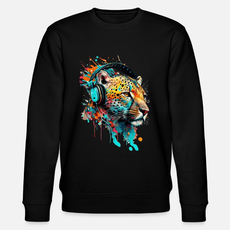 Leopard mit Kopfhörern DJ - Stanley/Stella Unisex Bio-Sweatshirt CHANGER  - Schwarz