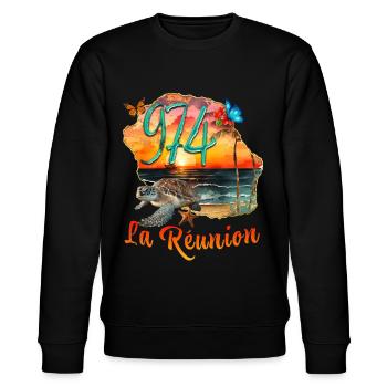 974 La Réunion Strand Sonne und Schildkröte - Stanley/Stella Unisex Bio-Sweatshirt CHANGER  - Schwarz - Vorne - Nik (191cm) & Marisol (170cm)