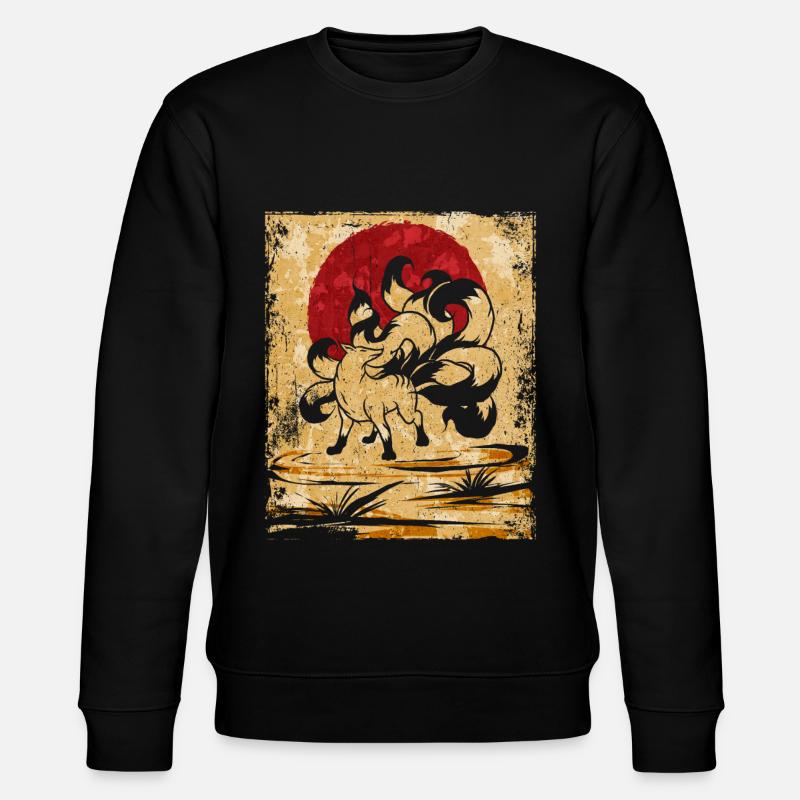 Nine-tailed Fox Japanese Retro Art - Stanley/Stella CHANGER Unisex Organic Sweatshirt - black