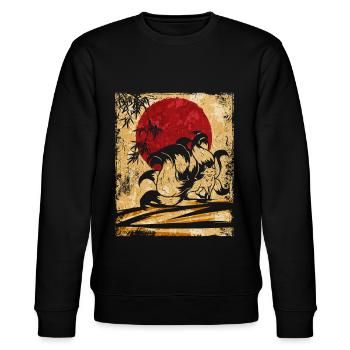 Neunschwänziger Fuchs Japanische Retro Kunst - Stanley/Stella Unisex Bio-Sweatshirt CHANGER  - Schwarz - Vorne - Nik (191cm) & Marisol (170cm)