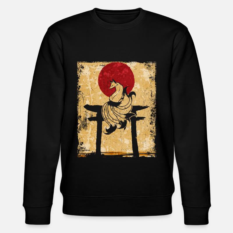 Nine-tailed Fox Japanese Retro Art - Stanley/Stella CHANGER Unisex Organic Sweatshirt - black