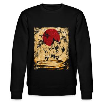 Neunschwänziger Fuchs Japanische Retro Kunst - Stanley/Stella Unisex Bio-Sweatshirt CHANGER  - Schwarz - Vorne - Nik (191cm) & Marisol (170cm)