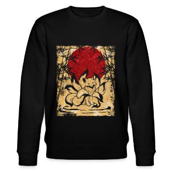 Neunschwänziger Fuchs Japanische Retro Kunst - Stanley/Stella Unisex Bio-Sweatshirt CHANGER  - Schwarz - Vorne - Nik (191cm) & Marisol (170cm)