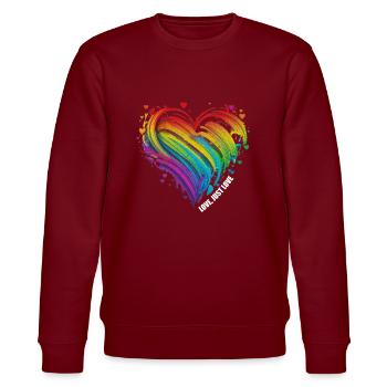 CSD LGBT Rainbow LGBTQ Heart Pride Love - Stanley/Stella CHANGER Unisex Organic Sweatshirt - burgundy - Front - Nik (191cm) & Marisol (170cm)