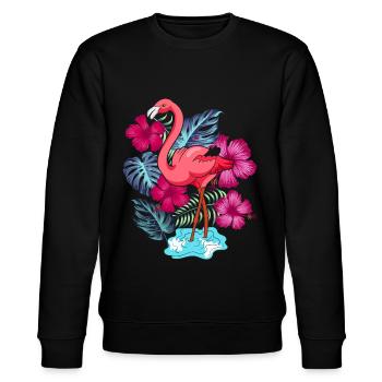 Tropisches Tier Sommer Geschenk Rosa Flamingo - Stanley/Stella Unisex Bio-Sweatshirt CHANGER  - Schwarz - Vorne - Nik (191cm) & Marisol (170cm)