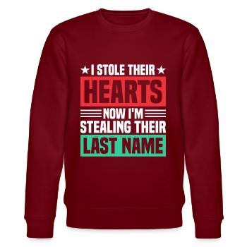 Adopts Adopts Foster Father Foster Mother - Stanley/Stella CHANGER Unisex Organic Sweatshirt - burgundy - Front - Nik (191cm) & Marisol (170cm)