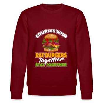 Burger Hamburger Paar - Stanley/Stella Unisex Bio-Sweatshirt CHANGER  - Burgunderrot - Vorne - Nik (191cm) & Marisol (170cm)