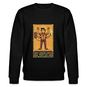 Web Entwickler Webdeveloper Kaffee - Stanley/Stella Unisex Bio-Sweatshirt CHANGER  - Schwarz - Vorne - Nik (191cm) & Marisol (170cm)