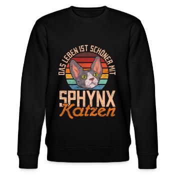 Retro Das Leben ist schöner mit Sphynx Katzen - Stanley/Stella Unisex Bio-Sweatshirt CHANGER  - Schwarz - Vorne - Nik (191cm) & Marisol (170cm)