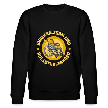 Rollstuhl Rollstuhlfahrer Cool - Stanley/Stella Unisex Bio-Sweatshirt CHANGER  - Schwarz - Vorne - Nik (191cm) & Marisol (170cm)