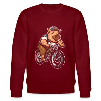 Schwein Schweinebauer Radfahren - Stanley/Stella Unisex Bio-Sweatshirt CHANGER  - Burgunderrot - Vorne - Nik (191cm) & Marisol (170cm)
