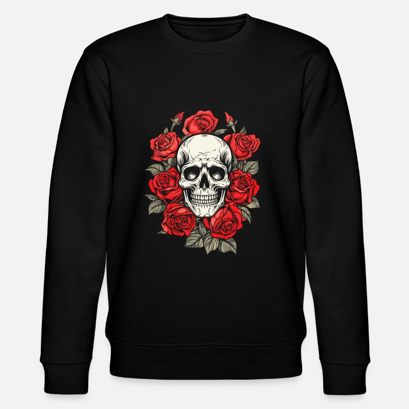Red Rose Goth Skull - Stanley/Stella CHANGER Unisex Organic Sweatshirt - black