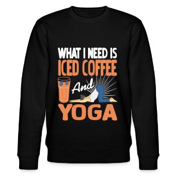 What i need is iced Coffee and Yoga - Stanley/Stella Unisex Bio-Sweatshirt CHANGER  - Schwarz - Vorne - Nik (191cm) & Marisol (170cm)