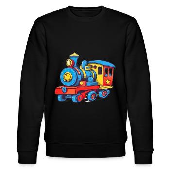 Niedliche Zug Eisenbahn Lokomotive - Stanley/Stella Unisex Bio-Sweatshirt CHANGER  - Schwarz - Vorne - Nik (191cm) & Marisol (170cm)