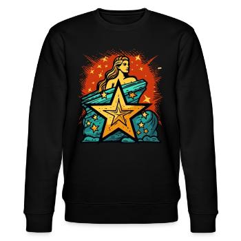 Göttin der Gerechtigkeit Sterne: Ikonische Frau - Stanley/Stella Unisex Bio-Sweatshirt CHANGER  - Schwarz - Vorne - Nik (191cm) & Marisol (170cm)