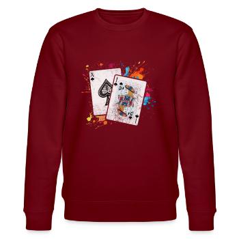 Black Jack Blackjack Kartenspiel Casino Geschenk - Stanley/Stella Unisex Bio-Sweatshirt CHANGER  - Burgunderrot - Vorne - Nik (191cm) & Marisol (170cm)