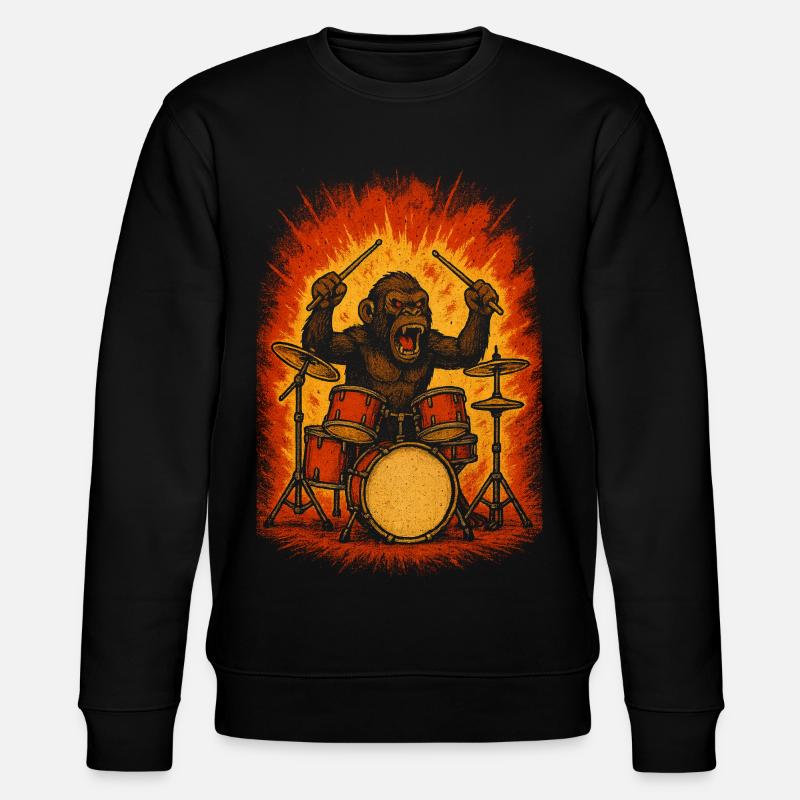 Monkey drummer on fire - Stanley/Stella CHANGER Unisex Organic Sweatshirt - black