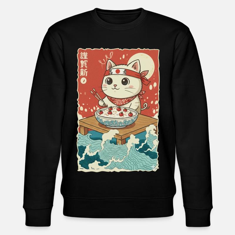 Kawaii Katze Griessbrei - Stanley/Stella Unisex Bio-Sweatshirt CHANGER  - Schwarz